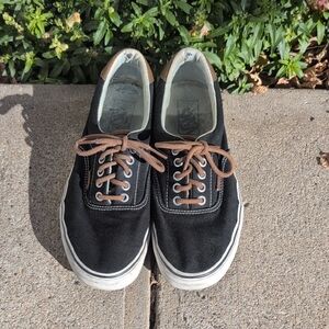 Vans Black Canvas Shoes with Brown Laces